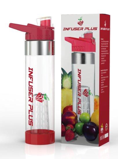 Infuser Plus 24 oz Fruit and Vegetable Infusion Water Bottle with Bottom Infuser - Innovative and Compact Design - 100 BPA Free - Made with Food-grade Tritan Plastic - Leak Proof and Spill Proof
