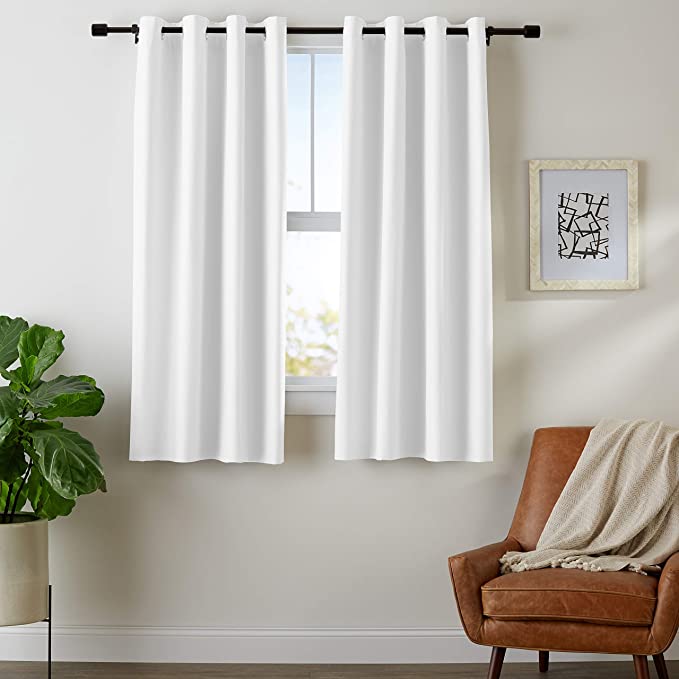 AmazonBasics Room Darkening Blackout Window Curtains with Grommets - 52" x 63", White, 2 Panels