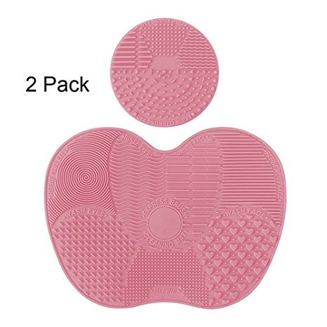 Makeup Brush Cleaning Mat, Makeup Brush Cleaner Pad Cosmetic Brush Cleaning Mat Portable Washing Tool Scrubber Suction Cup Set of 2 (Pink)
