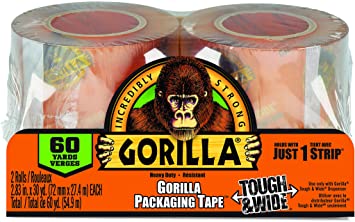 GORILLA Packing Tape Tough & Wide Refill, 30 yd, 2 Rolls