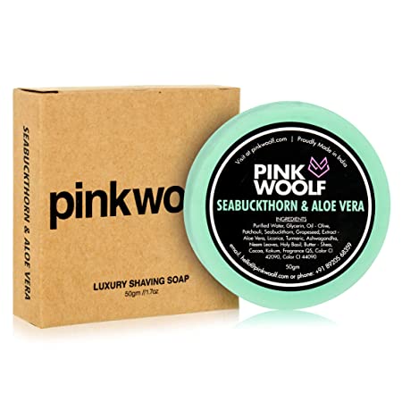 Pink Woolf Luxury Shaving Soap (REFILL) for Men | Deeply Moisturizing and Energizing | Contains Olive Oil and Cocoa Butter for Anti-Aging | SEABUCKTHORN & ALOE VERA | 50gm