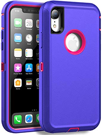 MXX Case Compatible with iPhone XR, Shock Absorption Heavy Duty Protective Cover with Armor Designed TPU and Hard PC [Support Wireless Charging] for Apple iPhone XR 6.1 Inch LCD Screen (Purple/Pink)