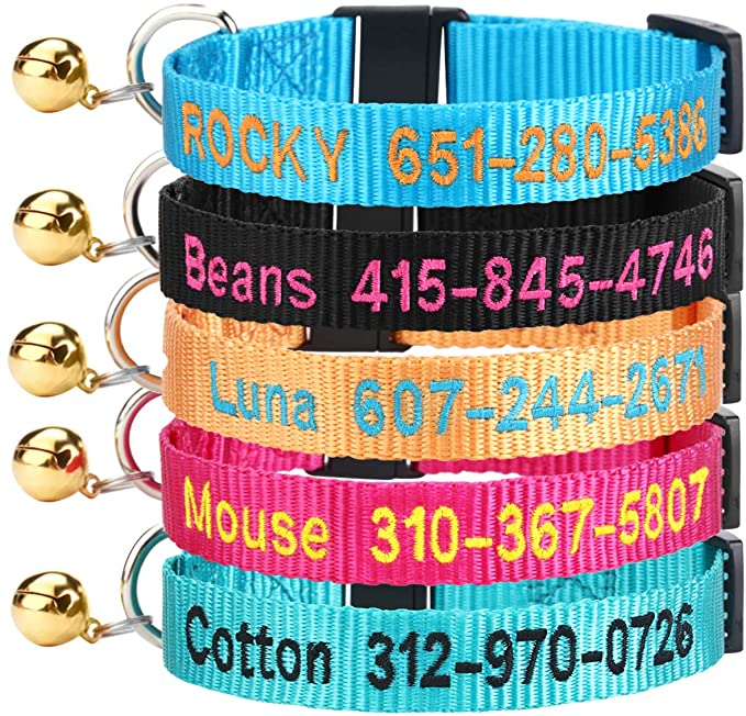 DayDay Patch Personalized Cat Collar with Bell,Custom Cat Collars with Name and Phone Number Adjustable Nylon Embroidered ID Collar for Cat with Breakaway Safety Release Buckle (Style1)