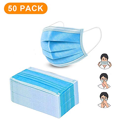 U2C by Amazon, 50 PCS Thick 3-Ply Face Shield with Elastic Ear Loop Cover Full Face Anti-Dust