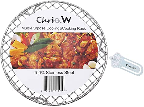 Chris-Wang 1Pack Multi-Purpose Round Stainless Steel Cross Wire Steaming Cooling Barbecue Rack/Carbon Baking Net/Grill/Pan Grate with Legs(7 Inches Dia)