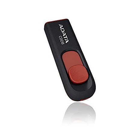 A-DATA TECHNOLOGY C008 16GB USB 2.0 Retractable Capless Flash Drive, Black/ Red (AC008-16G-RKD)