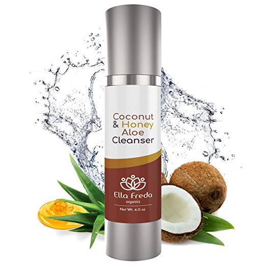 Coconut & Honey Aloe Cleanser - Anti Aging, Breakout & Blemish, Wrinkle Reducing Face Wash - Clear Pores on Dry, Oily & Sensitive Skin. Gently Wash - Organic Aloe, Coconut Oil, Jojoba Oil and Honey -