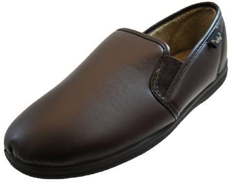 Dr Keller Mens Faux Leather Look Twin Gusset Slippers Good Soles