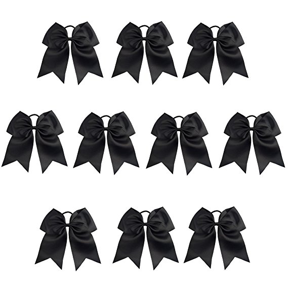 CN Girls Cheer Bow with Ponytail Holder for Cheerleading Girl Pack of 10