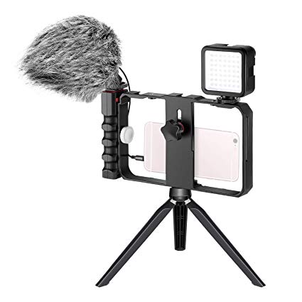 Neewer Smartphone Video Rig Kit Smartphone Video Grip Stabilizer with Microphone   LED Video Light   Mini Tripod Compatible with iPhone Samsung and Most Phones for Filmmaking Videomakers