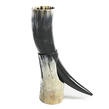 Large Natural Viking Usable Drinking Horn & Stand - Reenactment Oxhorn