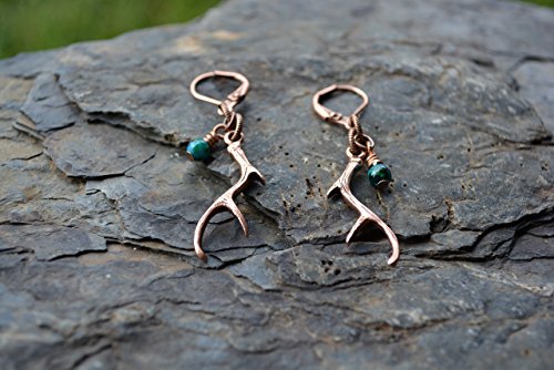 Deer Antler Drop Earrings, Copper Antler Earrings, Rustic Woodland Jewelry, Antler Earrings