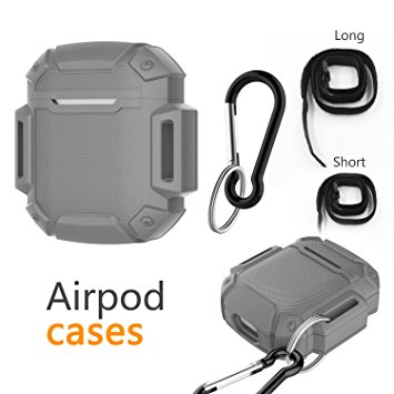 AirPods Charging Case Waterproof Protective Shock Resistant Silicone Cover Sports Design with Hard Sleeve and Keychain for Apple Airpods(Grey)