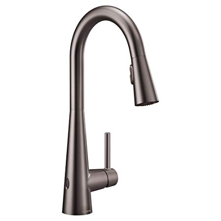 Moen 7864EWBLS Sleek Motionsense Wave Sensor Touchless One-Handle High Arc Pulldown Modern Kitchen Faucet Featuring Power Clean, Black Stainless