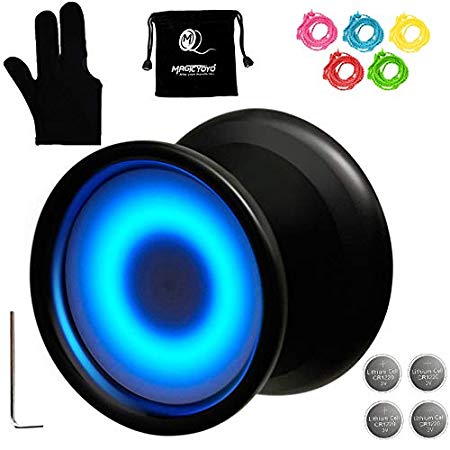 MAGICYOYO Y02-Aurora Light Up Professional Unresponsive Yoyo with Led Lights with Glove, Yoyo Holster, 5 Strings, Blue LED Light