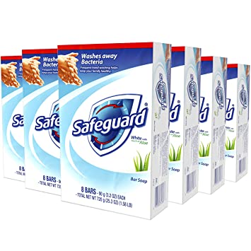 Safeguard Deodorant Bar Soap, Washes Away Bacteria, White with Touch of Aloe, 8 Bars, (Pack of 6, total of 48 Bars)