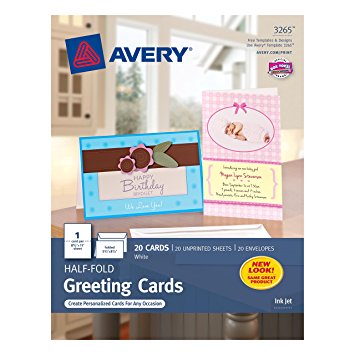 Avery Half-Fold Greeting Cards for Inkjet Printers, 5.5 inches x 8.5 inches, White, Matte, Pack of 20 (03265)