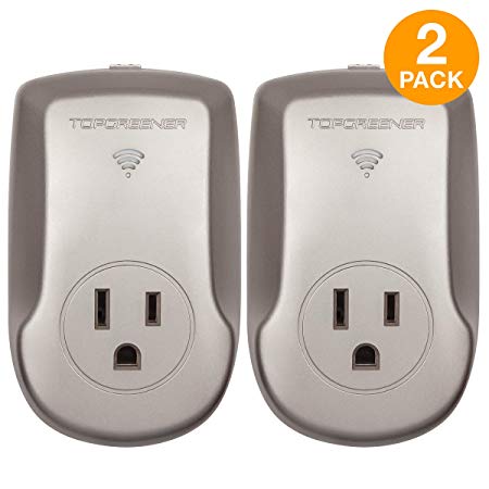 TOPGREENER Smart Wi-Fi Powerful Plug with Energy Monitoring, Smart Outlet, 15A, 1800W, No Hub Required, Compatible with Alexa and Google Assistant, Nickel, 2-Pack