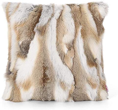 yingda1992 Throw Pillow Covers Fur Real Rabbit Fur Throw Pillow Covers Fur Sofa Pillow Case Home Living Room Decorative Rabbit Fur Cushion Cover Throw Pillow Covers Case (Yellow) 16in×16in