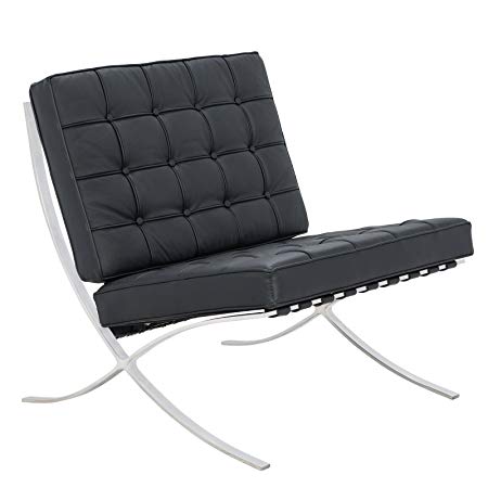 Melba Modern Leather Tufted Buttoned Lounge Chair, Black