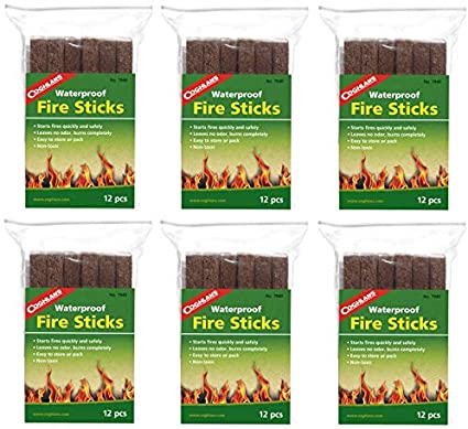 Coghlan's Waterproof Fire Sticks Tinder Emergency Fire Starters (6-Pack of 12)