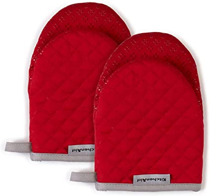 KitchenAid Asteroid Mini Cotton Oven Mitts with Silicone Grip, Set of 2, Red 2 Count