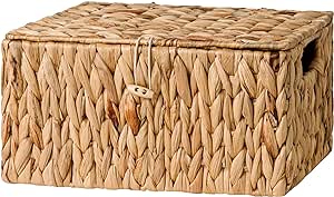 StorageWorks Water Hyacinth Wicker Baskets for Organizing, Medium Wicker Basket with Lid, Decorative Basket with Built-in Handles, Storage Basket for Shelves, 1 Pack