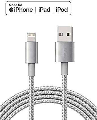 Apple MFi-Certified Lightning iPhone Charger Nylon Braided Cable - Made for for iPhone XS/Max/XR/X/8/8Plus/7/7Plus/6S/Plus/SE/iPad and More (6FT Gray)