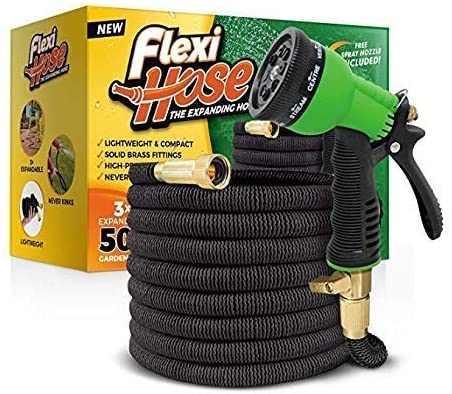 Flexi Hose Upgraded Expandable 50 FT Garden Hose, Extra Strength, 3/4" Solid Brass Fittings - The Ultimate No-Kink Flexible Water Hose, 8 Function Spray Included