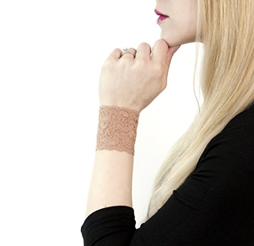Short Lace Wrist Cuff Bracelet (Tan) Stretch for Women