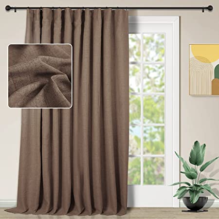 INOVADAY Thermal Sliding Door Curtains 100% Blackout Extra Wide Patio Door Curtains Linen Textured Farmhouse Sliding Glass Door Curtain Drapes (W100 x L96, 1 Panel, Chocolate)