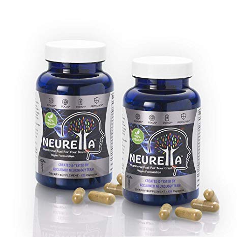 2X Neurella Extra Strength Vegan Brain Supplement – Powerful Brain Food & Memory Booster. Improve Focus, Clarity & Energy. Mental Performance Nootropic – Nutritional Vegetarian Brain Fuel.