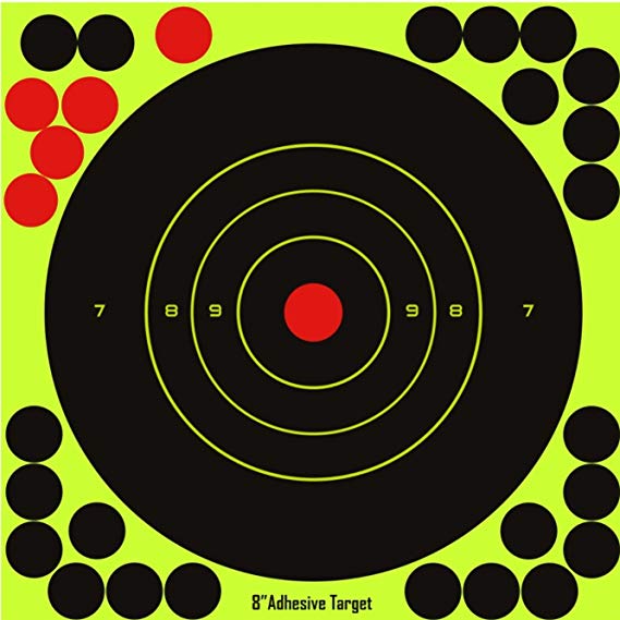 Hybsk Targets - 8 Inch Reactive Splatter Self Adhesive Shooting Targets Bright Fluorescent Yellow Upon Impact- Gun - Rifle - Pistol - Airsoft - BB Gun - Pellet Gun - Air Rifle (25 pcs)