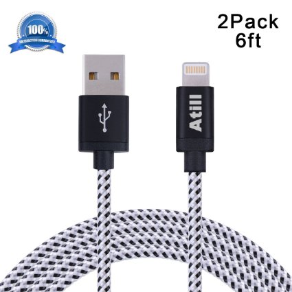 Atill 2pcs 6FT Tangle Free iPhone Nylon Braided Lightning to USB Cable 8pin Charging Cord for Apple iPhone SE/6/6s/6 plus/6s plus, 5c/5s/5, iPad Air/Mini, iPod Nano/Touch
