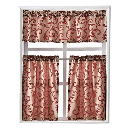 NAPEARL Kitchen Window Curtain Tiers and Valance, Set of 3 Pieces (Red)