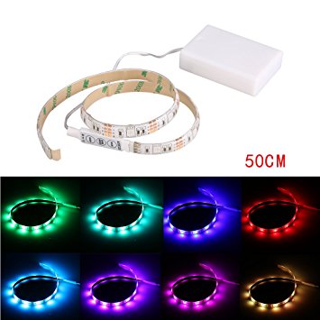 Excelvan 0.5M/1.6FT IP65 Waterproof Flexible Color Changing RGB SMD 5050 15 LEDs DC 5V Battery-powered LED Strip Light with Mini Controller