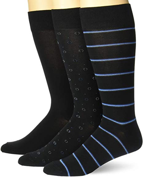 Amazon Brand - Buttoned Down Men's 3-Pack Pima Cotton Pattern Dress Socks