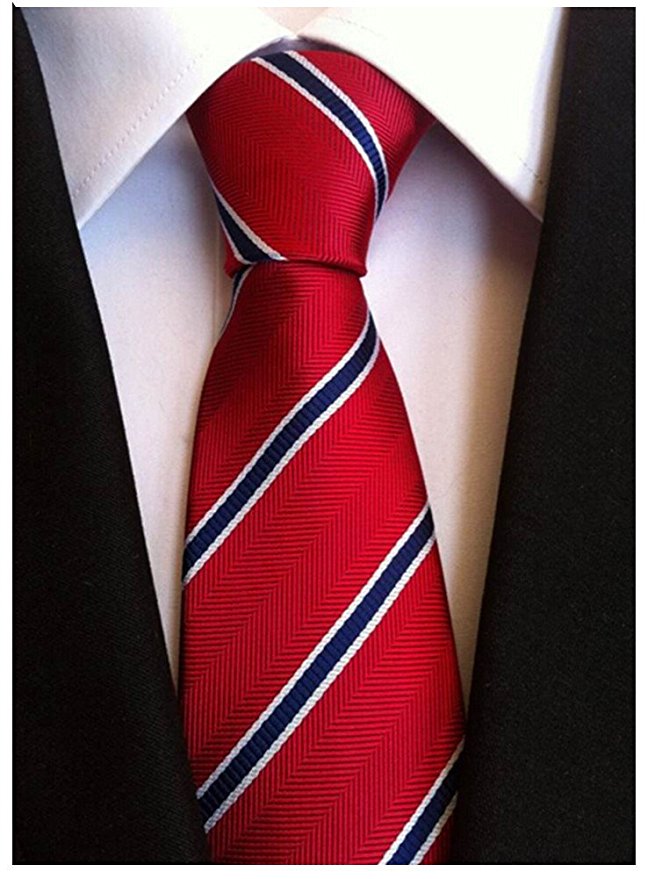 Allbebe Men's Classic Red Blue Striped Jacquard Woven Silk Tie Formal Necktie