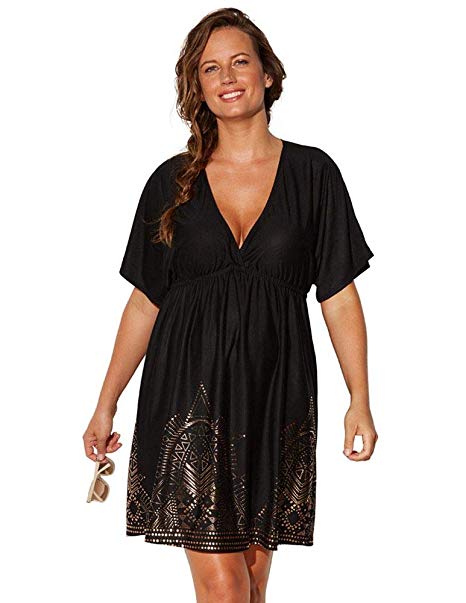 Swimsuits for All Women's Plus Size Foil Swimsuit Cover Up Dress