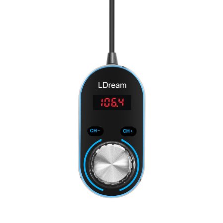 LDream FM Transmitter 3.5mm Aux Input with Car Charger for Smartphones & Players