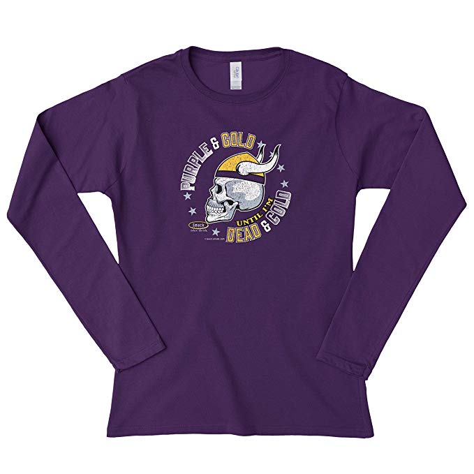 Smack Apparel Minnesota Football Fans. Purple and Gold Till I'm Dead and Cold Ladies Long Sleeve T-Shirt (S-2X) (Medium)