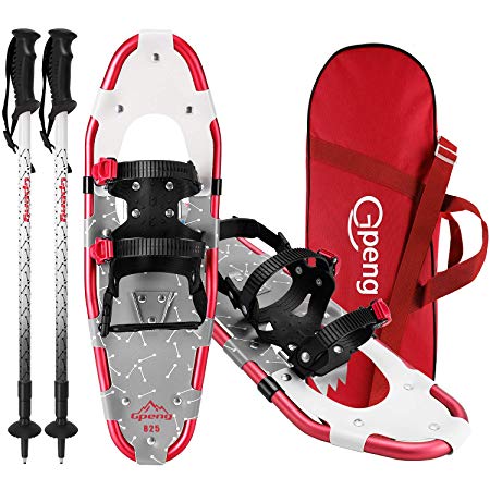 Gpeng 3-in-1 Xtreme Lightweight Terrain Snowshoes Set for Women Youth Kids Boys Girls, Light Weight Aluminum Alloy Terrian Snow Shoes with Trekking Poles and Carrying Tote Bag, 14"/ 21"/ 25"/ 27"/ 30"