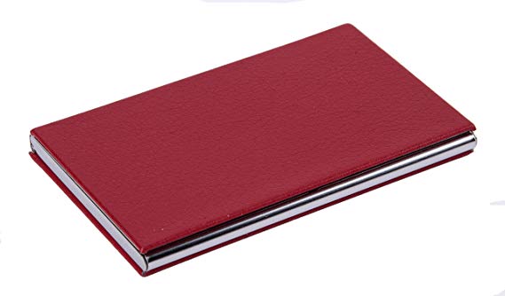 Flourand(TM) Red Color PU Leather And Stainless Steel Business Card Case Holder With Mini Gift(Magnetic shut)