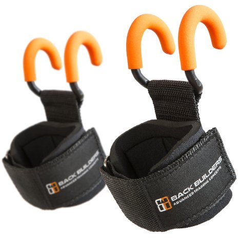 NEW Back Builders Weight Lifting Hooks - Non Slip Coating with Thick Neoprene Padding Designed for Heavy Deadlifts, Rows, Pulldowns, and Shrugs