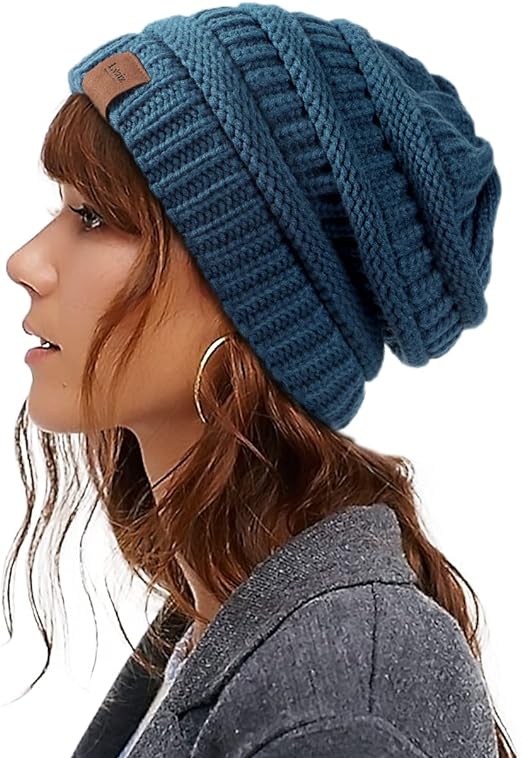 Womens Satin Lined Winter Beanie Hats Cable Knit Beanie for Men Silk Lining Thick Chunky Cap Soft Slouchy Warm Hat