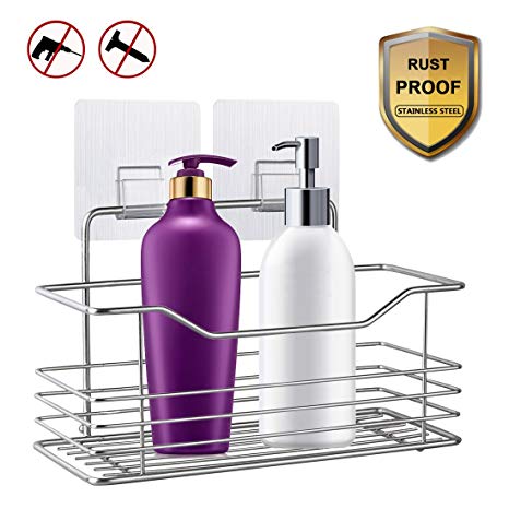 COOLWEST Shower Caddy Basket for Shampoo Wall Adhesive Stainless Steel Organizer Holder for Kitchen Bathroom Toilet Accessories 8.6"