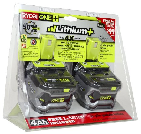 Ryobi P122 ONE  18-Volt Lithium Plus High Capacity 4-Ah Battery (P108 2pk retail package)