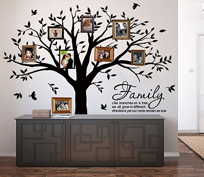 LUCKKYY Grant Family Tree Wall Decal with Family Like Branches on a Tree Quote Wall Decal Tree wall Sticker (83" wide x 83" high ) (Black)