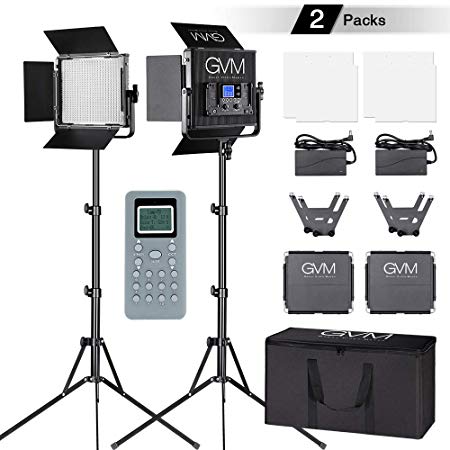GVM LED Video Lighting Kit with Stand and Wireless Intelligent Remote Control CRI97 Dimmable 3200k-5600K Video Lights for YouTube, Studio Photography, Outdoor Video Shooting, (2 Pack)