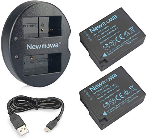 Newmowa DMW-BLC12 Replacement Battery (2 Pack) and Dual USB Charger for Panasonic DMW-BLC12, DMW-BLC12E, DMW-BLC12PP and Panasonic Lumix DC-FZ1000 II, DC-G95, DMC-FZ200, DMC-FZ1000, DMC-G5, DMC-G6, DMC-G7, DMC-G85, DMC-GH2, DMC-GX8